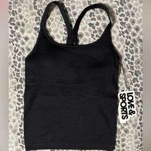 Black Love and Sports racer back padded built in bra camisole or tank top